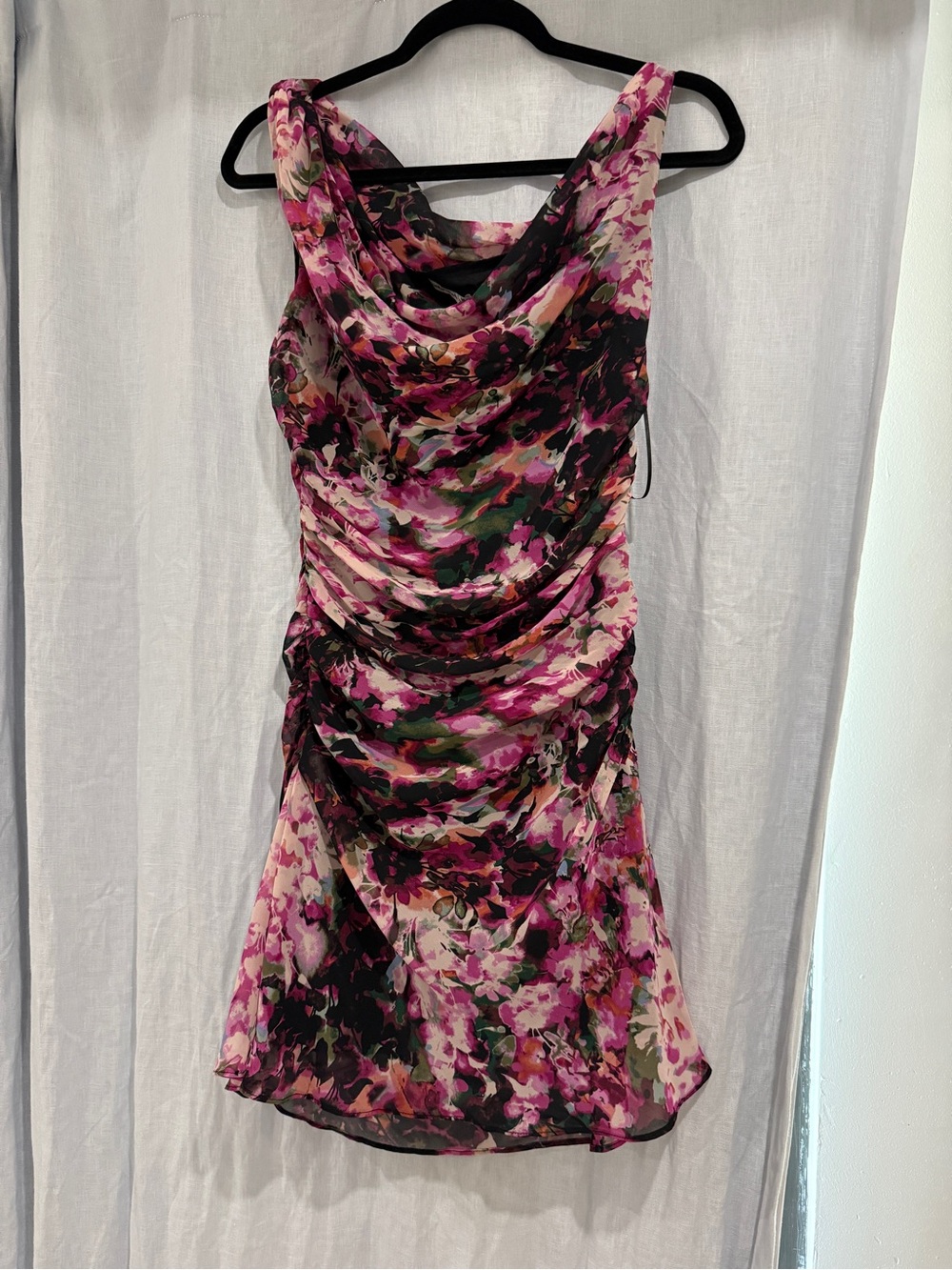 Abercrombie & Fitch Floral Ruched Cowl Mini Dress. Asymmetric/off the shoulder